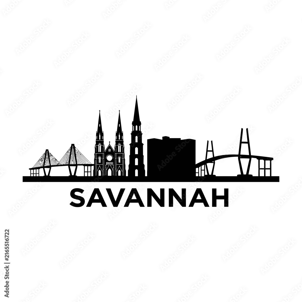 Obraz premium Savannah Georgia city skyline silhouette illustration