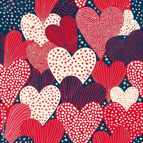 Red and Cream Heart Pattern on Navy Background