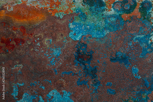 Canvastavla Rusty blue and turquoise metal surface with rich brown oxidation, weathered pati
