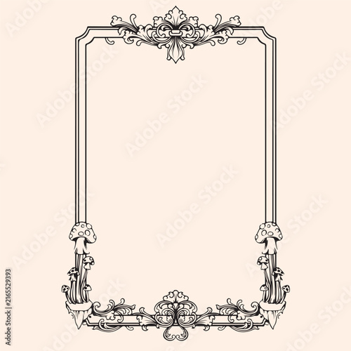 vintage decorative  line art frame border with floral ornament illustration