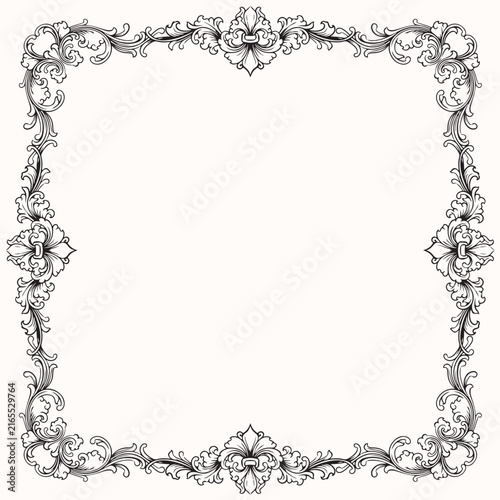 vintage decorative  line art frame border with floral ornament illustration