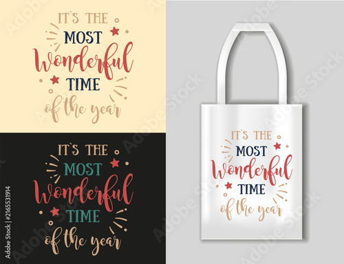 Most Wonderful Time of the Year festive hand lettering with stars and playful accents. Cheerful holiday vector design for Christmas and New Year cards, tote bags, gifts, posters and seasonal prints