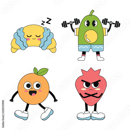 Cute Healthy Food Characters Exercising and Fitness Lifestyle Illustration Collection