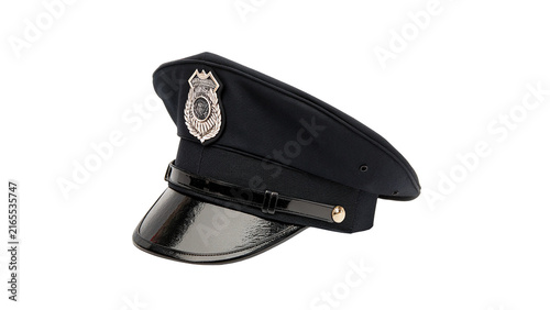 Obraz na płótnie A formal black police officer uniform peak cap isolated on transparent background