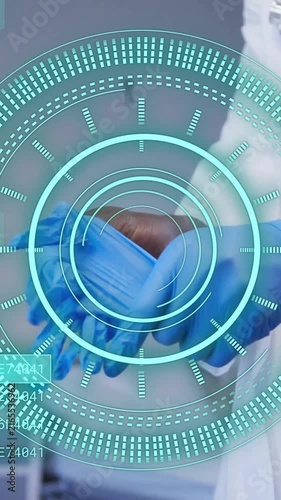 Animation of scope scanning and data processing over african american female doctor in hospital