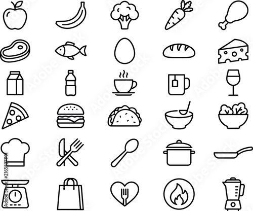 30 Food and Cooking Line Icons Set for Restaurant, Menu, and Nutrition Apps