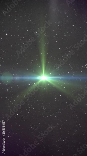 Green light burst animation over starry night sky with purple accents