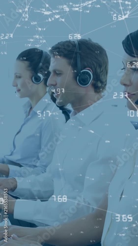 Working on computers, customer service representatives with network connections animation
