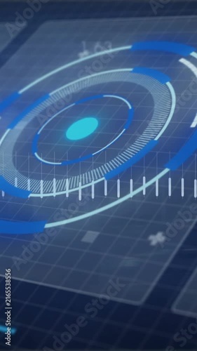 Financial data analysis animation with graphs and charts over digital interface