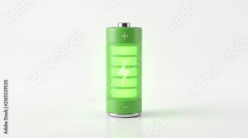 Green battery icon with lightning bolt symbol and full charge indicator on white background