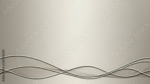 Abstract, smooth, flowing, metallic wave pattern on a light beige background.