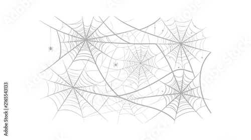 Spider webs create an intricate pattern across a plain white background.