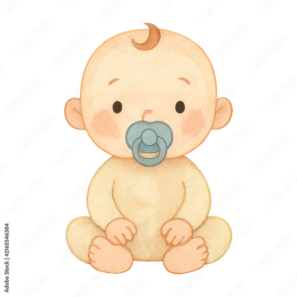 Fototapeta premium PNG Adorable baby with pacifier illustration.