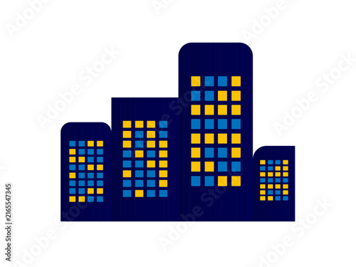 Blue City Skyline Urban Architecture Vector Illustration Night Metropolis Skyline