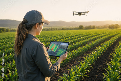 Agronomist Using Drone Imagery and Artificial Intelligence Crop Analytics to Monitor Plant Health and Yield Forecasts across Agricultural Fields
