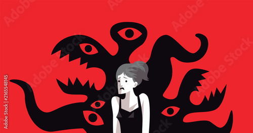 woman with schizophrenia and a monstrous shadow