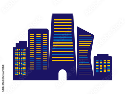 Modern urban cityscape vector illustration featuring downtown skyscrapers and office buildings architecture