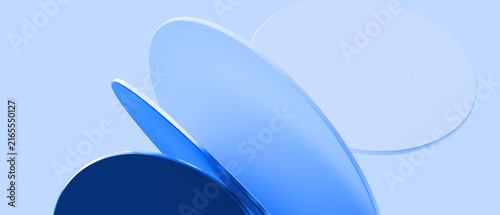 Foto Soft overlapping blue translucent circle layers 3d rendering geometric abstract minimal medical or tech background