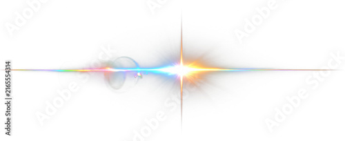 Colorful Lens Flare with Bright Starburst and Rainbow Light PNG Overlay, on transparent background