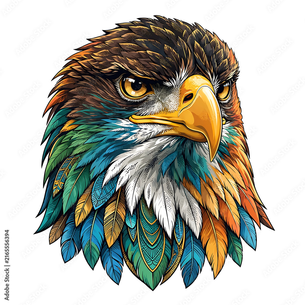Fototapeta premium Colorful Mandala Eagle Head With Intricate Detailed Feather Art Illustration