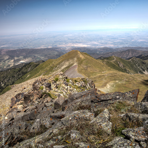 Landscape KZ, mountain, trees, green, stones, peak, blue,, clubs, forester 