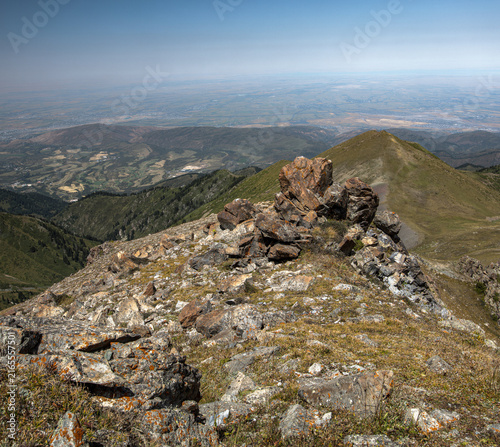 Landscape KZ, mountain, trees, green, stones, peak, blue,, clubs, forester 