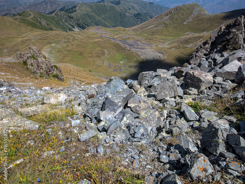 Landscape KZ, mountain, trees, green, stones, peak, blue,, clubs, forester 