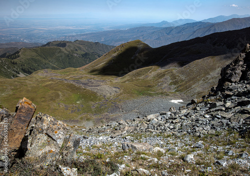 Landscape KZ, mountain, trees, green, stones, peak, blue,, clubs, forester 