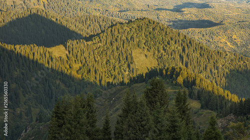 Landscape KZ, mountain, trees, green, stones, peak, blue,, clubs, forester 