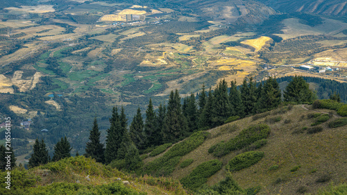 Landscape KZ, mountain, trees, green, stones, peak, blue,, clubs, forester 