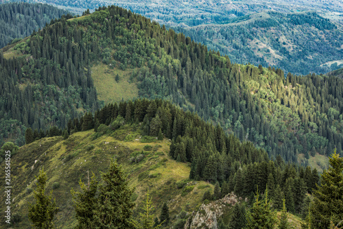 Landscape KZ, mountain, trees, green, stones, peak, blue,, clubs, forester 