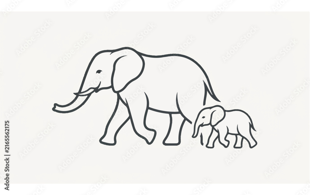 Fototapeta premium Family Elephants Walking Together.