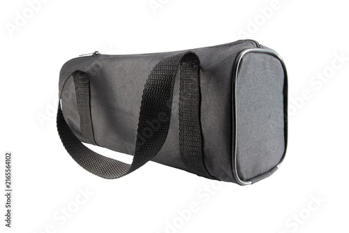 Black nylon duffel sport bag isolated on white background