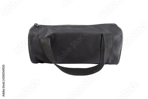Black nylon duffel sport bag isolated on white background