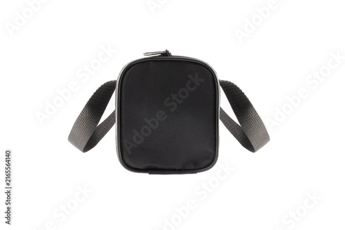 Black nylon duffel sport bag isolated on white background
