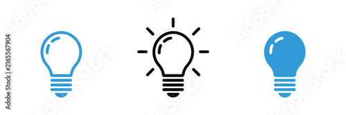Light bulb icon set, editable stroke outline and solid symbols representing ideas, creativity, innovation, energy, business concepts, inspiration, and modern vector design.  