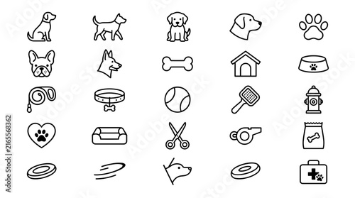 20 Dog and Pet Care Line Icons Set for Veterinary, Adoption, and Grooming Apps