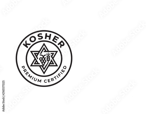 Kosher premium certified food product label badge with grape and wheat