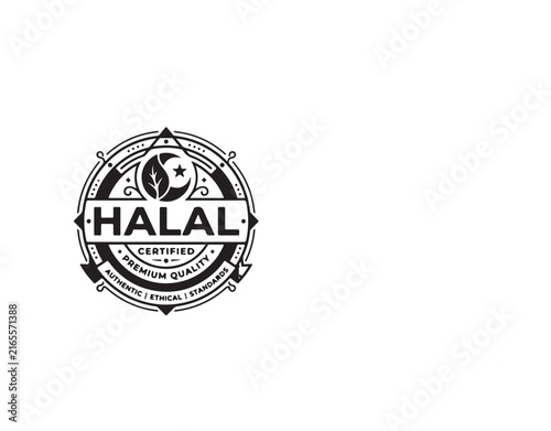 Halal certified premium quality authentic food label badge vector illustration