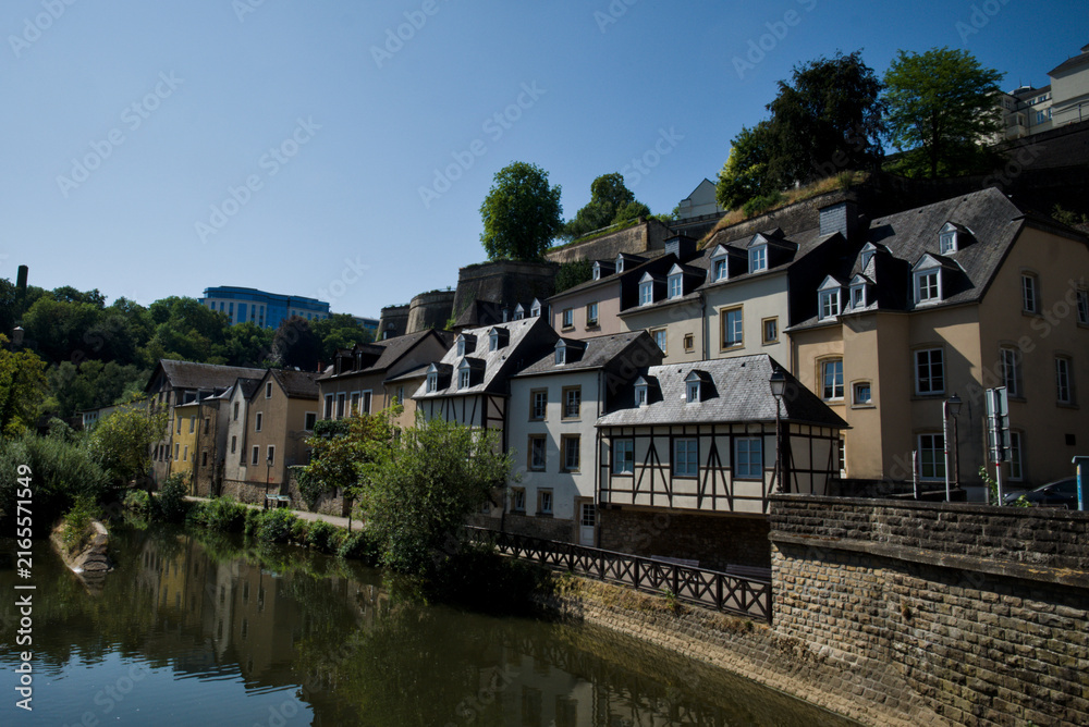 Fototapeta premium Historic riverside houses along the Alzette River in Luxembourg City