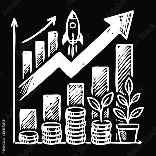 Business Growth Analytics Investment Chart and Rocket Success Illustration