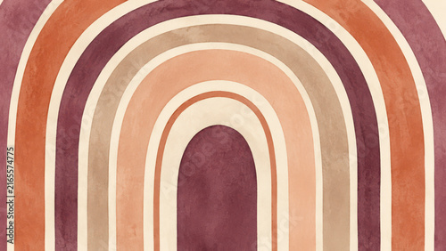 Abstract watercolor arch pattern in terracotta and burgundy