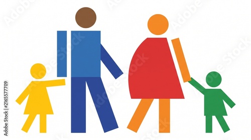 Diverse family icon set representing unity and community walking together