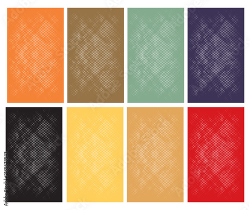 Abstract geometric pattern set with colorful background tiles

