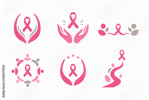 Pink ribbon heart shape with two figures, symbol of love and unity for support.