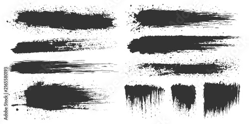 A collection of abstract black ink brush strokes and splatters, showcasing a gritty, textured aesthetic with a grunge feel.