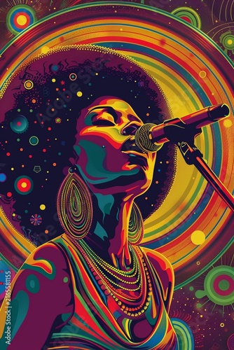 Psychedelic Soul Vocalist in a Colorful Retro Groove