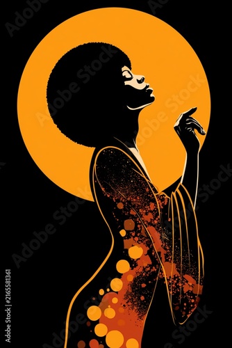 Retro Soul Woman with Afro and Golden Sun