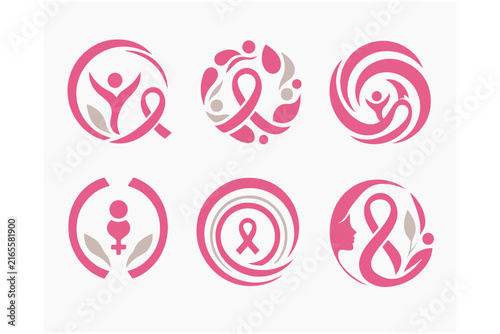 Abstract breast cancer awareness circular symbols for feminine health community programs.