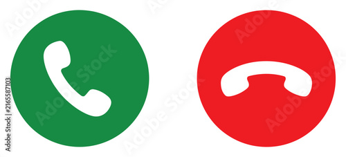 Phone call icon set, answer, accept, and decline symbols with green and red buttons for telephone communication, contact us, incoming calls, and vector design.